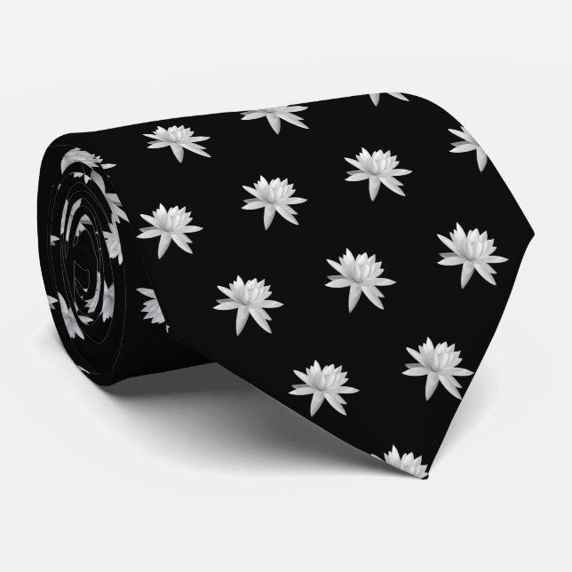 Cravate Lily Lotus Motif noir et blanc (Roulé)