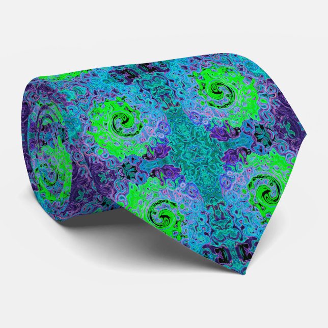 Cravate Lime Green Groovy Abstract Retro Liquid Swirl (Roulé)