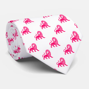 Cravate Lion Motif - Neon rouge sur blanc