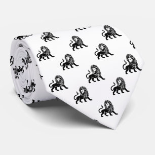 Cravate Lion Motif - Noir sur Blanc