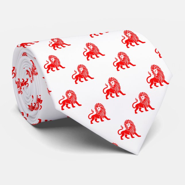 Cravate Lion Motif - Rouge sur blanc (Roulé)