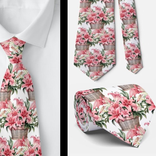 Cravate Lis roses dans un panier (Créateur téléchargé)