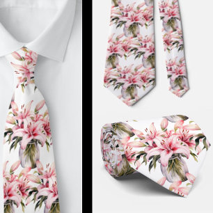 Cravate Lis roses en vase