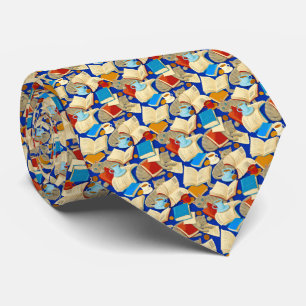 Cravate Livres et chats en bleu