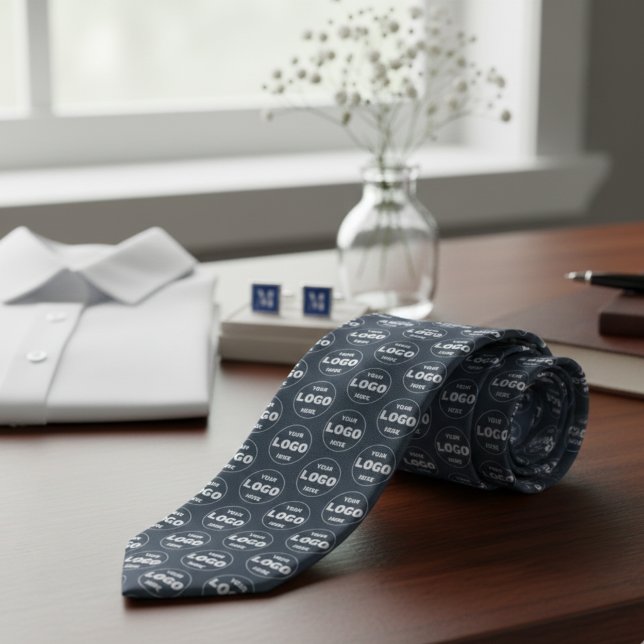 Cravate Logo personnalisé - Gris Charbon Professionnel Mar (Custom Logo - Professional Branded Charcoal Gray Neck Tie)
