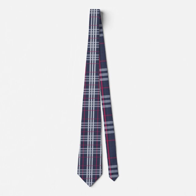 Cravate London Plaid Checked Navy Blue (Devant)
