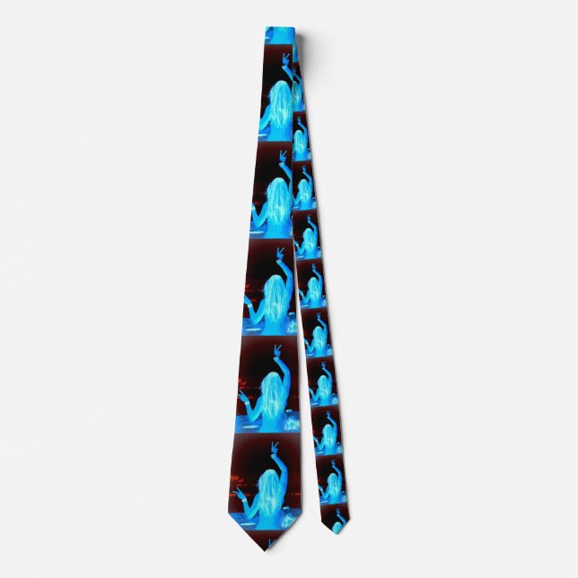 Cravate longue cheveux hippie fille signe de paix bleu (Devant)
