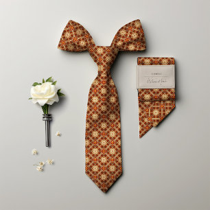 Cravate Losange de diamants orange brûlé Floral Vintage Ho