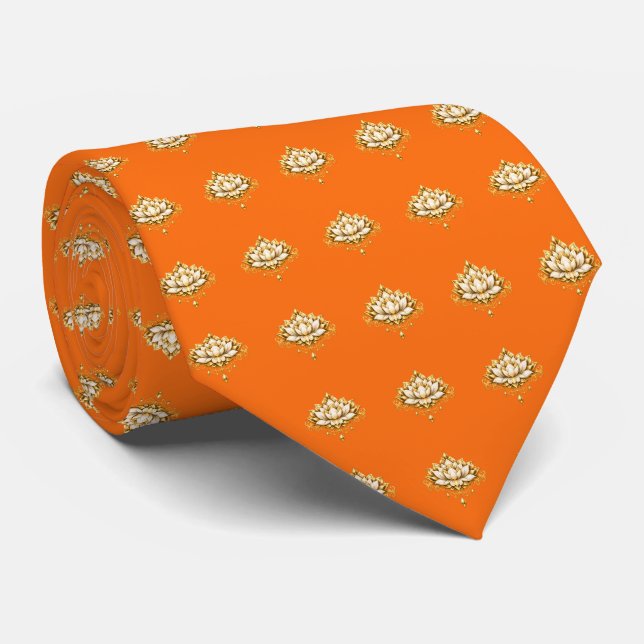 Cravate Lotus Orange Ordoré Luxe Mariage Indien (Roulé)