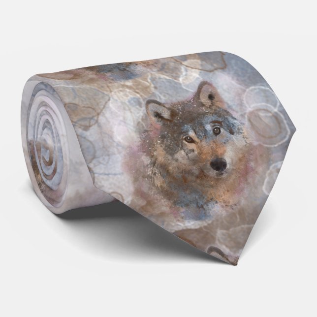 Cravate Loups couleur eau (Roulé)