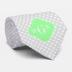 Cravate Lt Gray Wht Dots Mint Green Quatrefoil 3 monogram