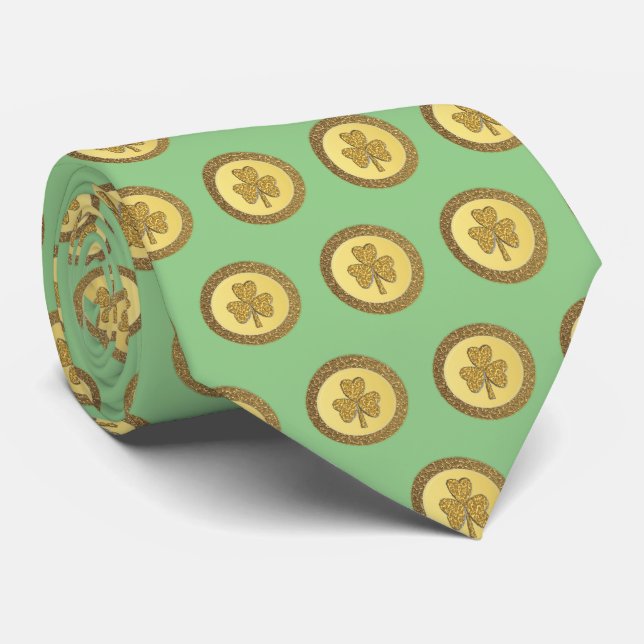 Cravate Lucky Irish Shamrock Gold Coin (Roulé)