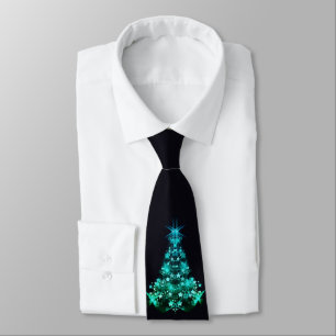 Cravate Lueur verte d'étoiles sur le sapin de Noël sombre