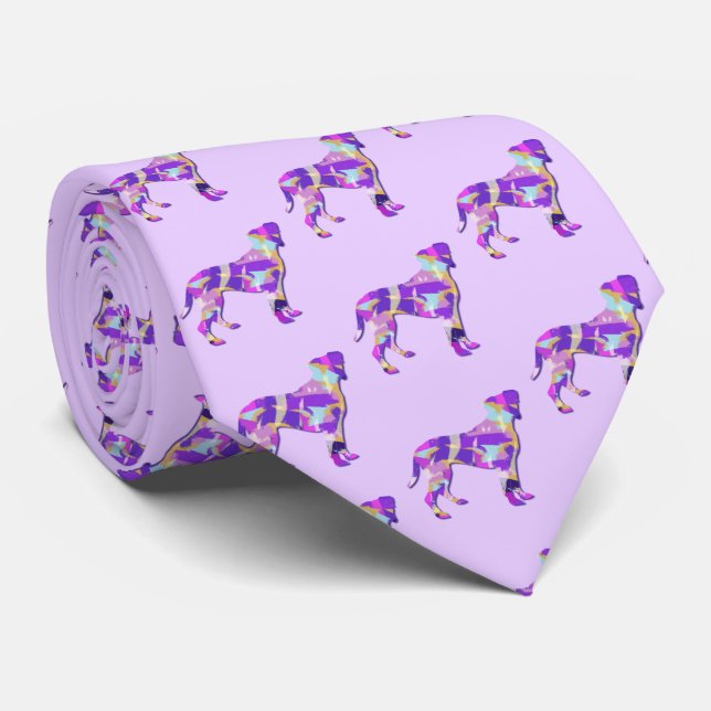 Cravate Lumière de silhouette de chien Boxer violet clair  (Roulé)