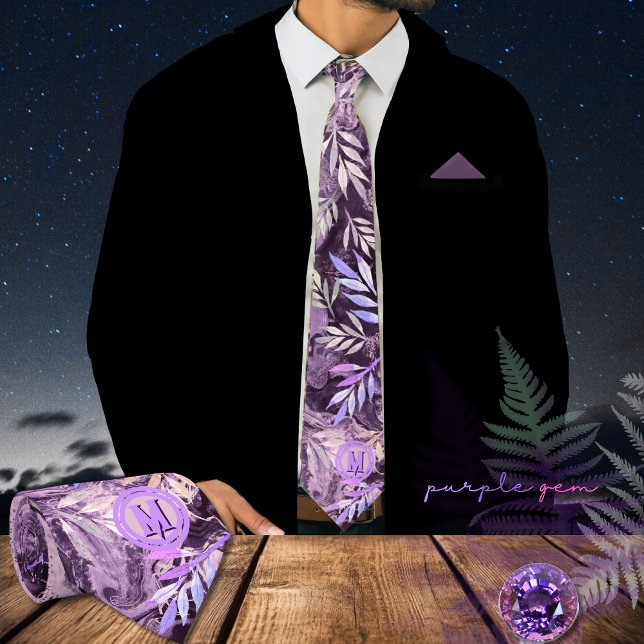 Cravate Lumière en pierre rose violet (Purple Pink Gemstone Light Reflection Neck Tie)