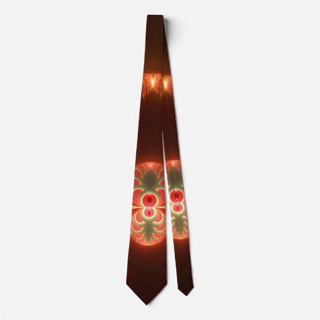 Cravate Lumineux abstrait moderne orange rouge Fractale (Devant)