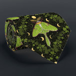 Cravate Luna moth, phases de lune et damas de lierre 2<br><div class="desc">Design motif peint à la main avec lune,  lierre et saule feuilles damas motif arrière - plan</div>