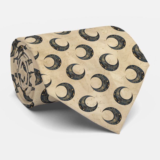 Cravate Lune dorée motif céleste boho (Roulé)