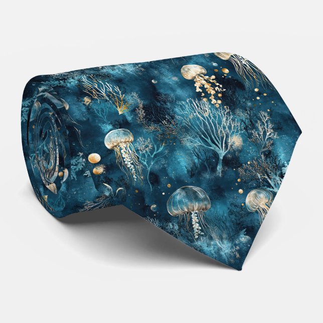 Cravate Lux Ocean Jellyfish & Coral Gold Pattern (2) (Roulé)