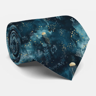 Cravate Lux Ocean Méduse & Corail Motif Or (1)