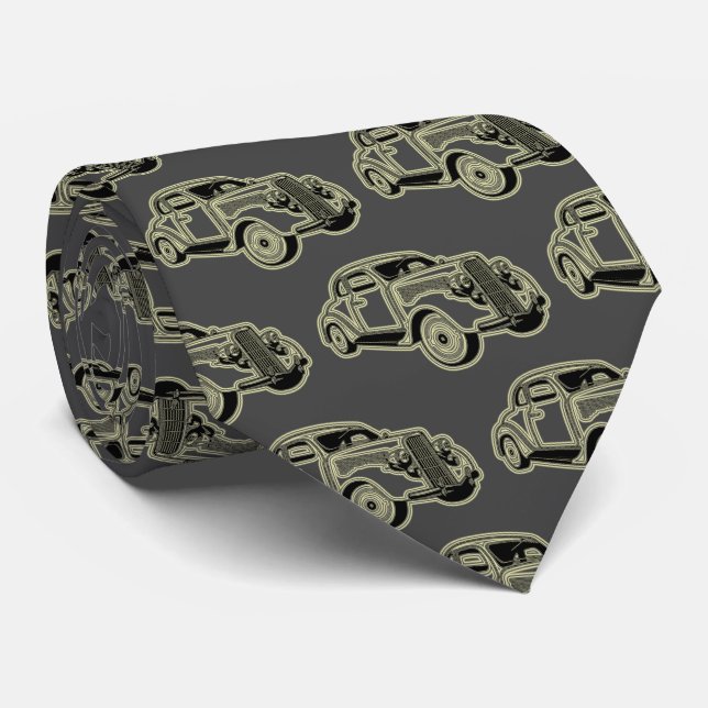 Cravate Luxe Elegant Moderne Voiture Noir Or (Roulé)