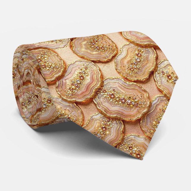Cravate Luxe Faux Soie | Col Rose Gold Geode (Roulé)