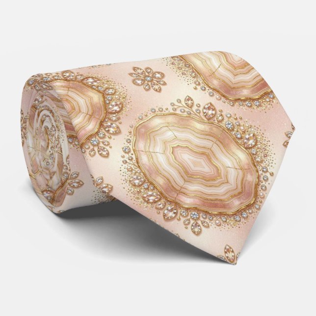 Cravate Luxe Faux Soie | Col Rose Gold Geode (Roulé)