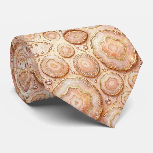 Cravate Luxe Faux Soie | Col Rose Gold Geode (Roulé)
