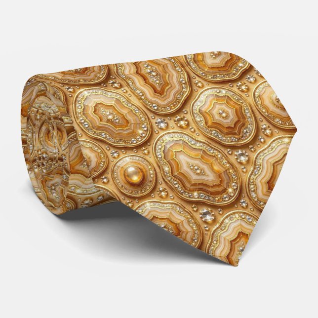 Cravate Luxe Soie Façon | Camel + Col Necktie Geode Or (Roulé)