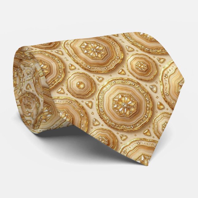 Cravate Luxe Soie Façon | Camel + Col Necktie Geode Or (Roulé)