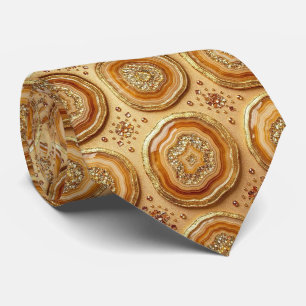 Cravate Luxe Soie Façon Camel + Col Necktie Geode Or