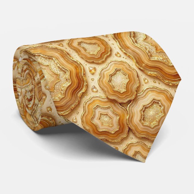 Cravate Luxe Soie Façon | Camel + Col Necktie Geode Or (Roulé)