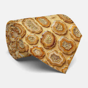 Cravate Luxe Soie Façon Camel + Col Necktie Geode Or