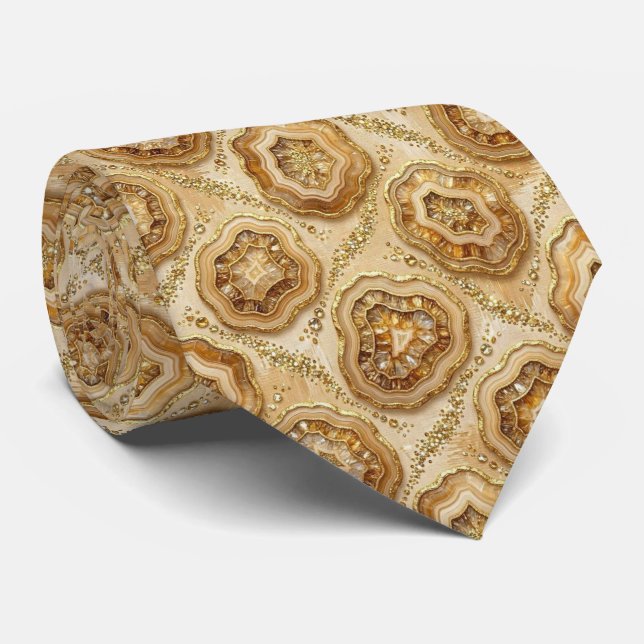 Cravate Luxe Soie Façon | Camel + Col Necktie Geode Or (Roulé)