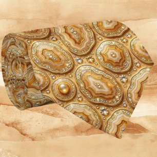 Cravate Luxe Soie Façon Camel + Col Necktie Geode Or