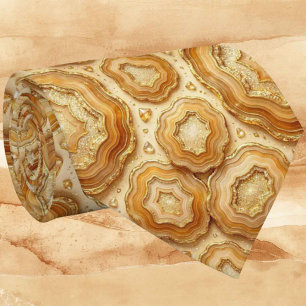 Cravate Luxe Soie Façon Camel + Col Necktie Geode Or