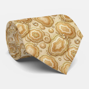 Cravate Luxe Soie Façon Camel + Col Necktie Geode Or