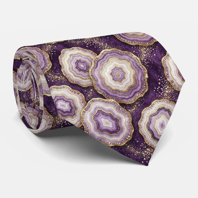 Cravate Luxe Soie Façon | Tie Profond en Prune + Géode d'O (Roulé)