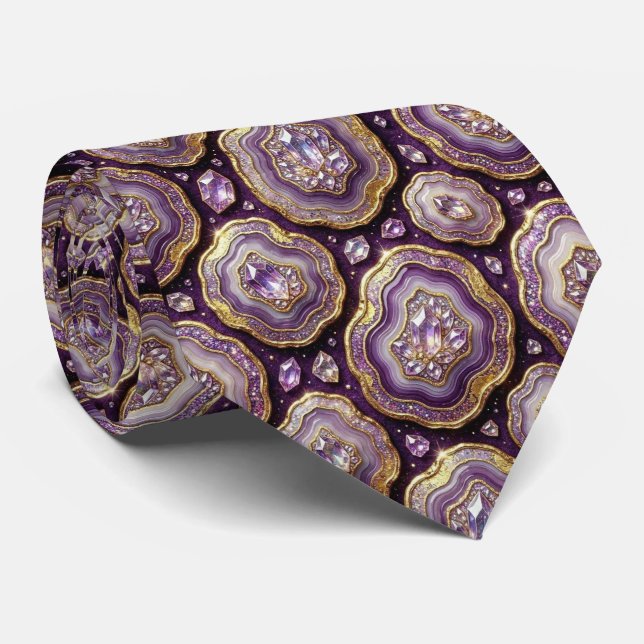 Cravate Luxe Soie Façon | Tie Profond en Prune + Géode d'O (Roulé)
