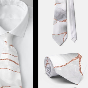 Cravate Luxe White Rose Gold Agate Parties scintillant Geo