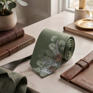 Cravate Luxueux Élegant Vert Sauge Botanique Monogramme Ma