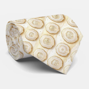 Cravate Luxueux Faux Soie Col Écharpe Géode Blanc + Or