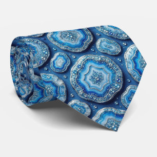 Cravate Luxueux Faux Soie   Col Ocean Blue Geode