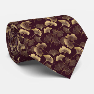 Cravate Luxueux Ginkgo Bourguignon Or