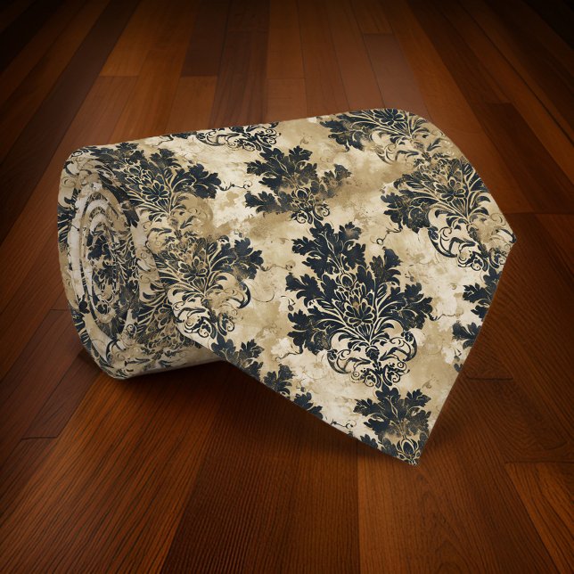 Cravate Luxueux ivoire damassé Elégant noir beige (Créateur téléchargé)