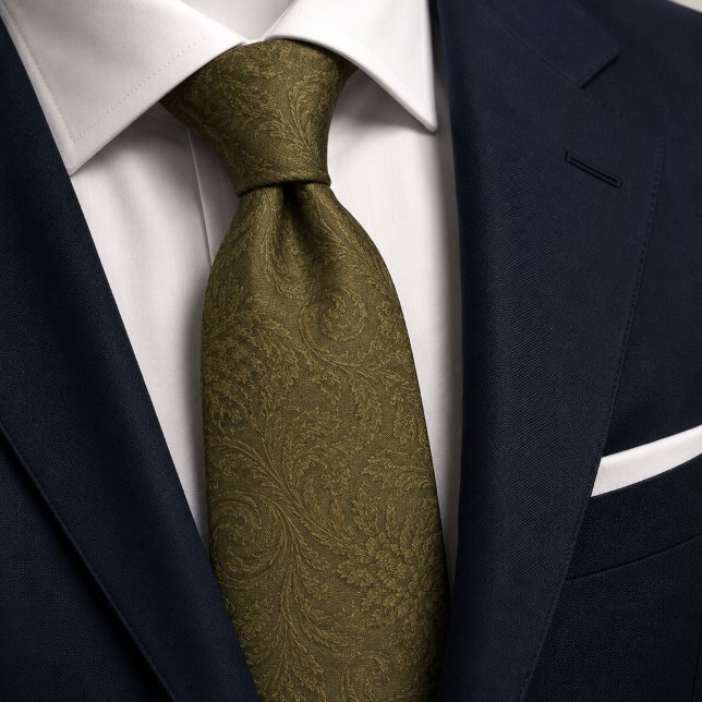 Cravate Luxueux Jacquard Damassé Baroque Vert Sauge Olive (Créateur téléchargé)