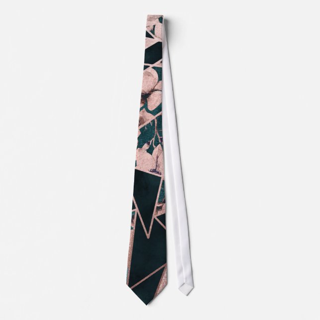 Cravate Luxueux Rose Gold Artsy Floral Motif géométrique  (Devant)