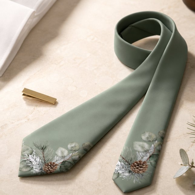 Cravate Luxueux Silence Monogramme Botanique Sage Vert Mar (Quiet Luxury Sage Green Botanical Monogram Groom Neck Tie)