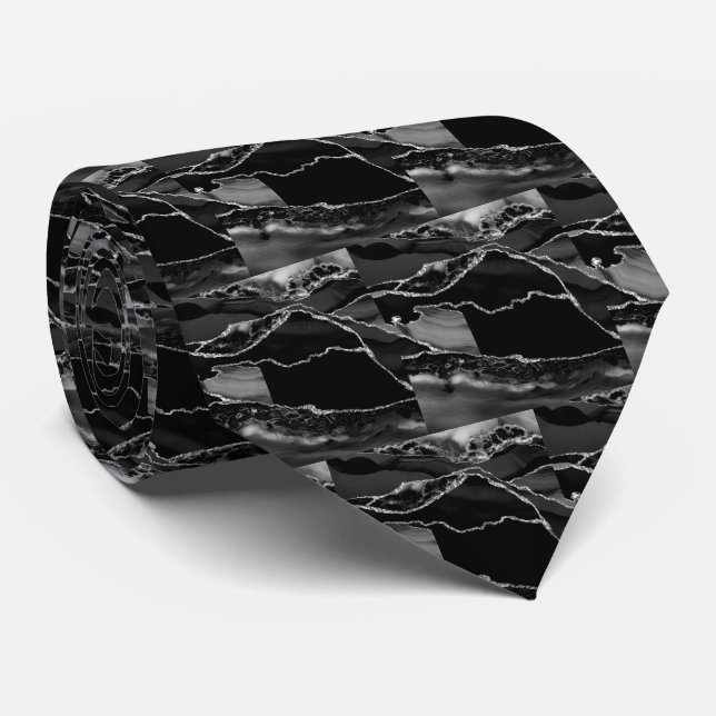 Cravate Luxury Black Silver Faux Glitter Faux Silk (Roulé)