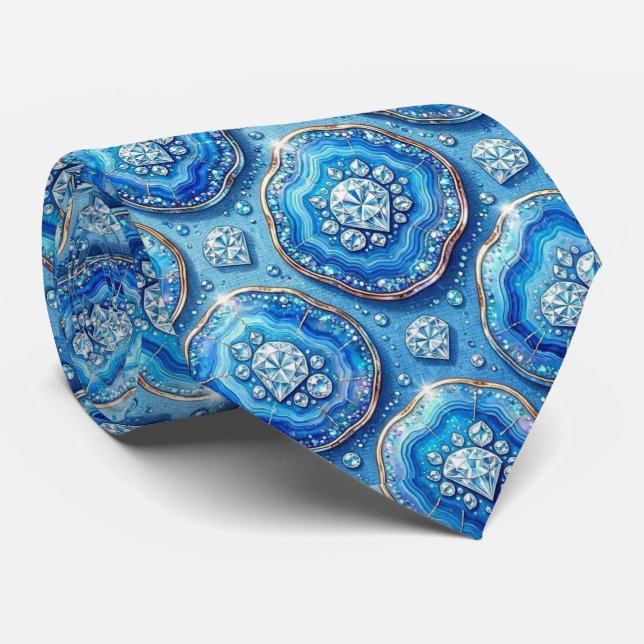 Cravate Luxury Faux Soie | Col Ocean Blue Geode (Roulé)